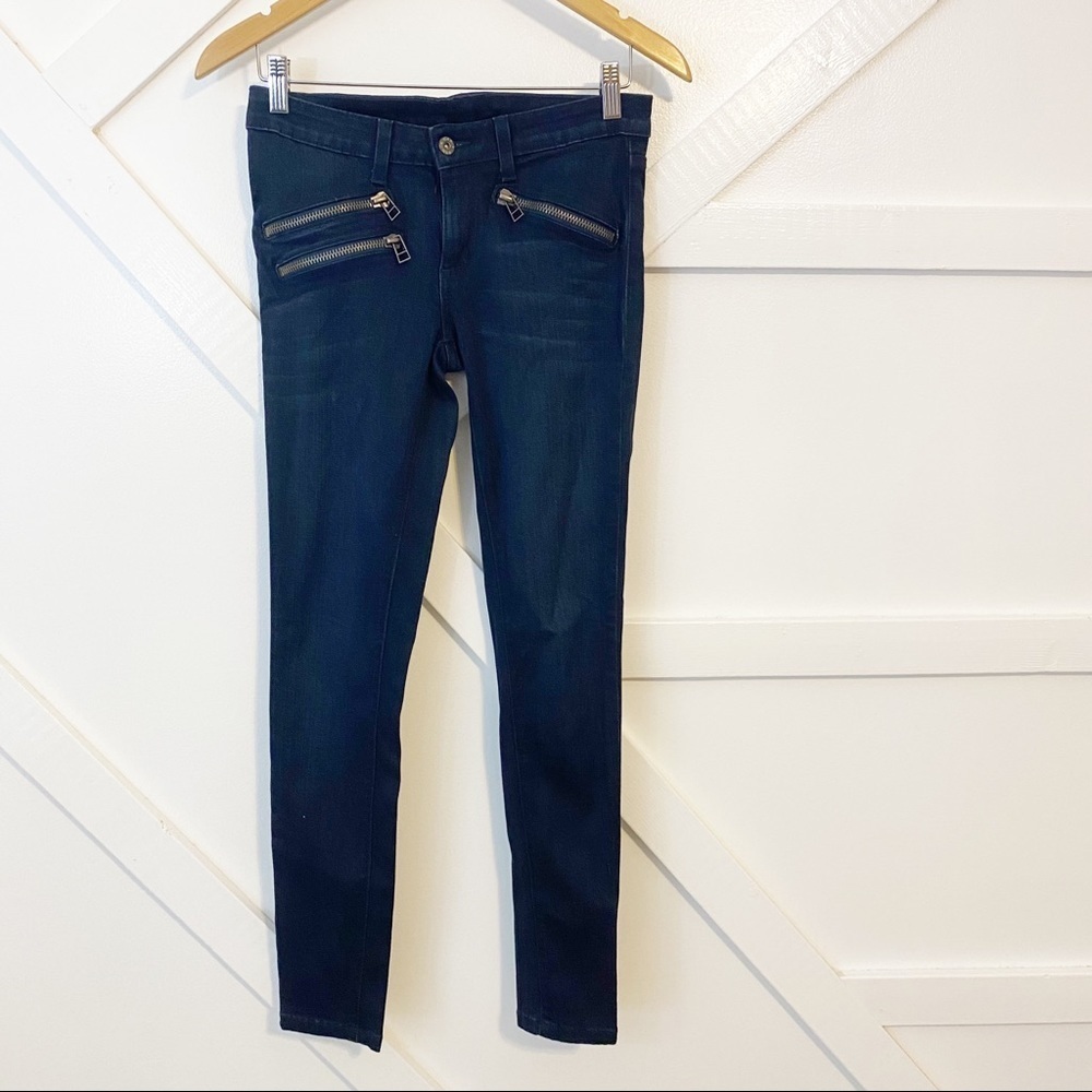 LF Carmar Low Rise Zip Pocket Skinny Denim Jeans Faded Dark Blue Wash Sz 27
